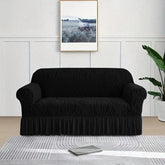 Zebra Velvet Turkish Sofa Cover With Frill - Black